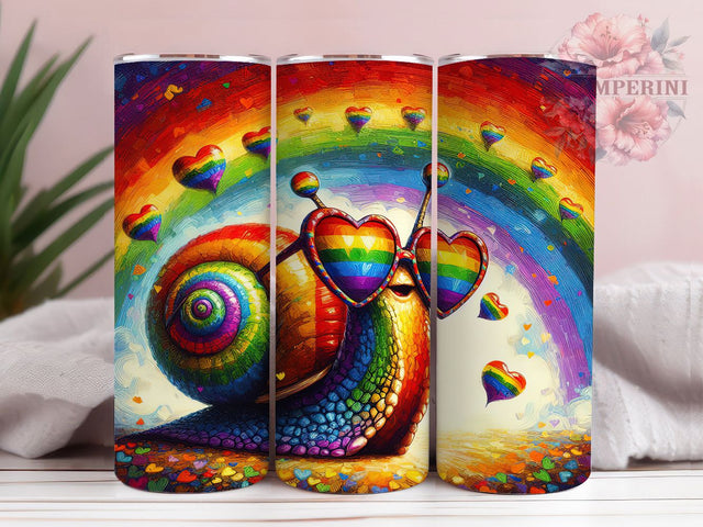Rainbow Pride Snail Tumbler Wrap, LGBTQ+ Snail Wrap, Rainbow Snail Tumbler, 20oz Pride Snail Design, LGBTQ+ Tumbler, Colorful Pride Wrap, Cute Snail Pride Tumbler Sublimation Li Zamperini 