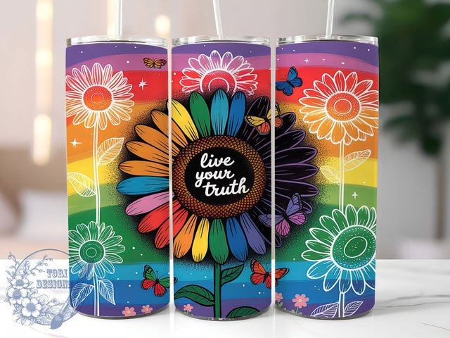 Rainbow Pride Sunflower Tumbler Wrap, LGBT Gift, Rainbow Sunflower, Inspirational Quote, Sublimation Template, 20oz Tumbler Wrap, Pride Support Gift Sublimation ToriDesigns 