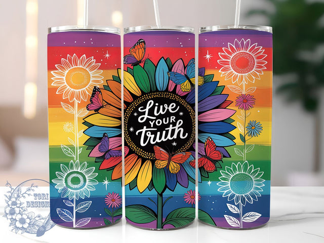 Rainbow Pride Sunflower Tumbler Wrap, LGBT Gift, Rainbow Sunflower, Inspirational Quote, Sublimation Template, 20oz Tumbler Wrap, Pride Support Gift Sublimation ToriDesigns 
