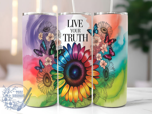 Rainbow Pride Sunflower Tumbler Wrap, LGBT Gift, Rainbow Sunflower, Inspirational Quote, Sublimation Template, 20oz Tumbler Wrap, Pride Support Gift Sublimation ToriDesigns 