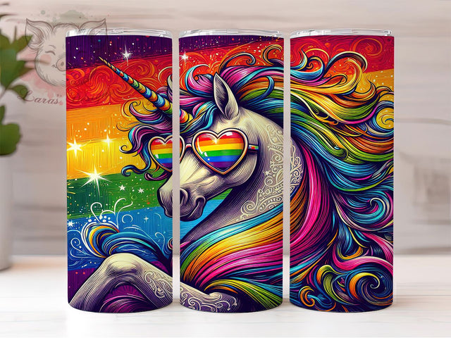 Rainbow Pride Unicorn Tumbler Wrap, LGBT Tumbler Wrap, 20oz Pride Wrap, Unicorn Sublimation Design, Rainbow Tumbler Wrap, Cute Pride Tumbler, Pride Month Animal Sublimation Lara' s Designs 