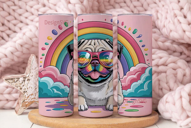 Rainbow Pug 20oz Tumbler Wrap Sublimation DesignSVG 