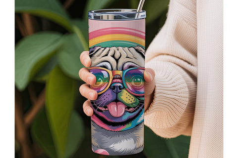 Rainbow Pug 20oz Tumbler Wrap Sublimation DesignSVG 