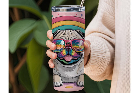 Rainbow Pug 20oz Tumbler Wrap Sublimation DesignSVG 