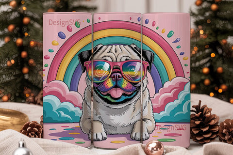 Rainbow Pug 20oz Tumbler Wrap Sublimation DesignSVG 