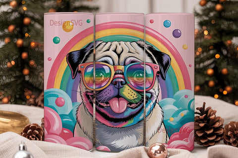 Rainbow Pug 20oz Tumbler Wrap Sublimation DesignSVG 