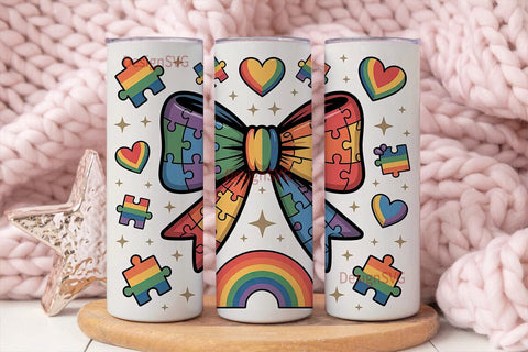 Rainbow Puzzle Bow 20oz Tumbler Wrap Sublimation DesignSVG 