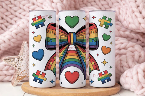 Rainbow Puzzle Bow 20oz Tumbler Wrap Sublimation DesignSVG 