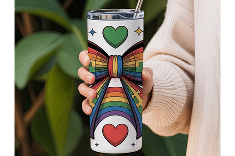 Rainbow Puzzle Bow 20oz Tumbler Wrap Sublimation DesignSVG 