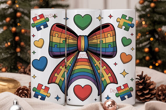 Rainbow Puzzle Bow 20oz Tumbler Wrap Sublimation DesignSVG 