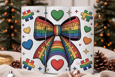 Rainbow Puzzle Bow 20oz Tumbler Wrap Sublimation DesignSVG 