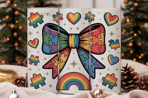 Rainbow Puzzle Bow 20oz Tumbler Wrap Sublimation DesignSVG 
