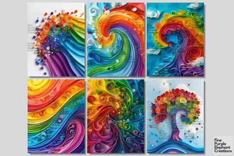 Rainbow Quilling Digital Junk Journal Kit Half Page Pride Digital Pattern Fine Purple Elephant Creations 