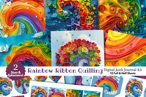 Rainbow Quilling Digital Junk Journal Kit Half Page Pride Digital Pattern Fine Purple Elephant Creations 