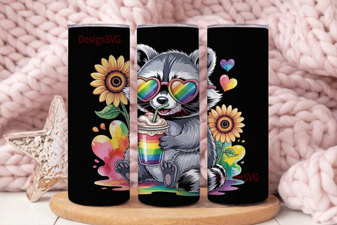 Rainbow Raccoon Love Tumbler Wrap Sublimation DesignSVG 