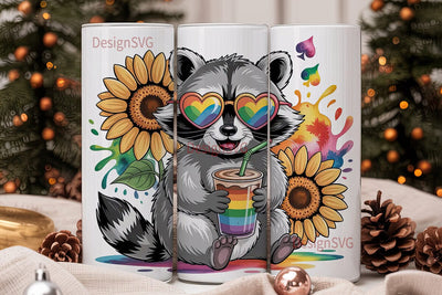 Rainbow Raccoon Love Tumbler Wrap Sublimation DesignSVG 