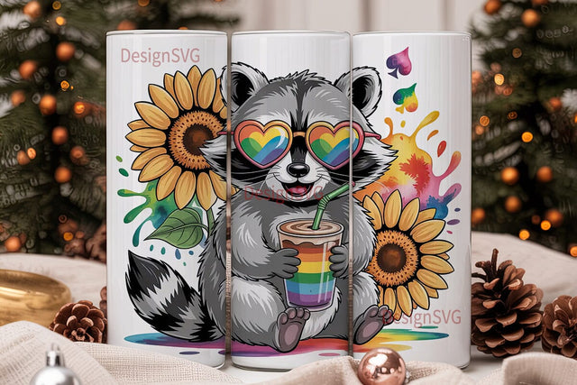 Rainbow Raccoon Love Tumbler Wrap Sublimation DesignSVG 