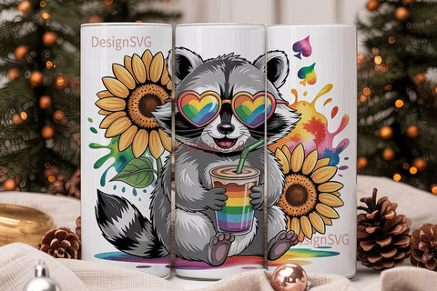 Rainbow Raccoon Love Tumbler Wrap Sublimation DesignSVG 