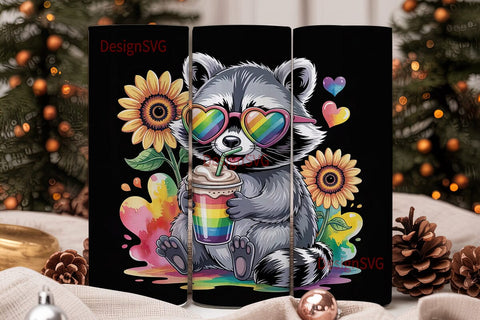 Rainbow Raccoon Love Tumbler Wrap Sublimation DesignSVG 