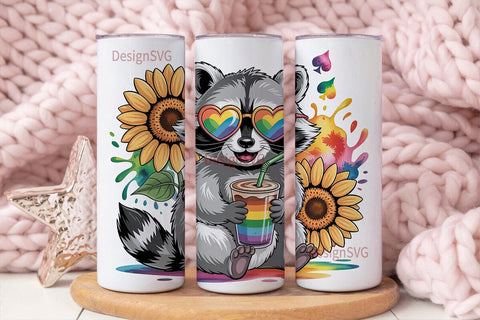 Rainbow Raccoon Love Tumbler Wrap Sublimation DesignSVG 