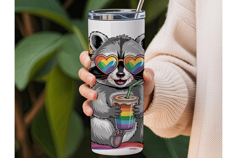 Rainbow Raccoon Love Tumbler Wrap Sublimation DesignSVG 