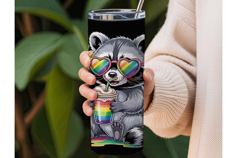 Rainbow Raccoon Love Tumbler Wrap Sublimation DesignSVG 