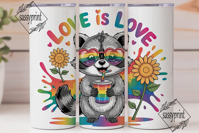 Rainbow Raccoon Pride 20oz Tumbler Wrap Sublimation sassyprint 