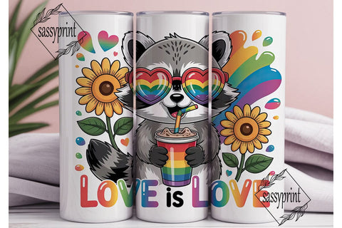 Rainbow Raccoon Pride 20oz Tumbler Wrap Sublimation sassyprint 