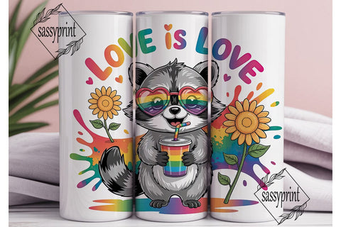Rainbow Raccoon Pride 20oz Tumbler Wrap Sublimation sassyprint 