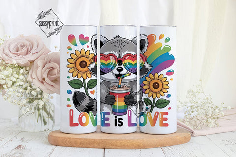 Rainbow Raccoon Pride 20oz Tumbler Wrap Sublimation sassyprint 