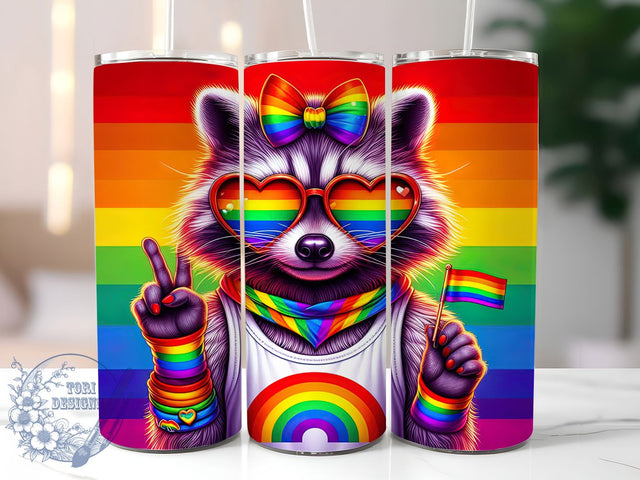 Rainbow Raccoon Pride Tumbler Wrap, LGBTQ+ Raccoon Wrap, Rainbow Raccoon Tumbler, Cute Pride Animal Design, 20oz Pride Month Wrap, Colorful LGBTQ+ Tumbler, Raccoon Pride Sublimation Sublimation ToriDesigns 