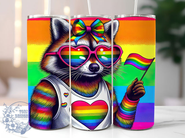 Rainbow Raccoon Pride Tumbler Wrap, LGBTQ+ Raccoon Wrap, Rainbow Raccoon Tumbler, Cute Pride Animal Design, 20oz Pride Month Wrap, Colorful LGBTQ+ Tumbler, Raccoon Pride Sublimation Sublimation ToriDesigns 