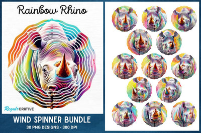 Rainbow Rhino Wind Spinner Sublimation Designs Bundle Sublimation Regulrcrative 