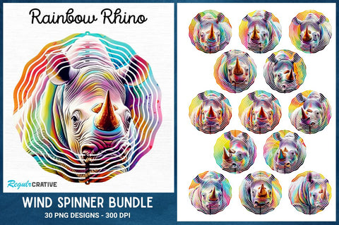 Rainbow Rhino Wind Spinner Sublimation Designs Bundle Sublimation Regulrcrative 