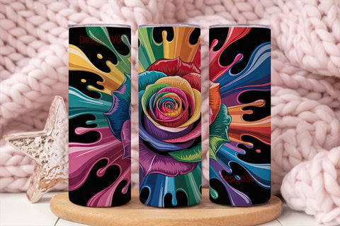Rainbow Rose Paint Splash 20oz Tumbler Sublimation DesignSVG 