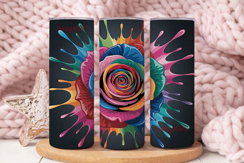 Rainbow Rose Paint Splash 20oz Tumbler Sublimation DesignSVG 