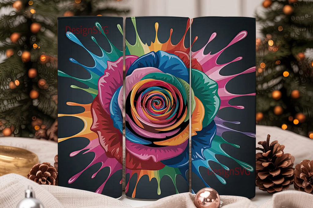 Rainbow Rose Paint Splash 20oz Tumbler - So Fontsy