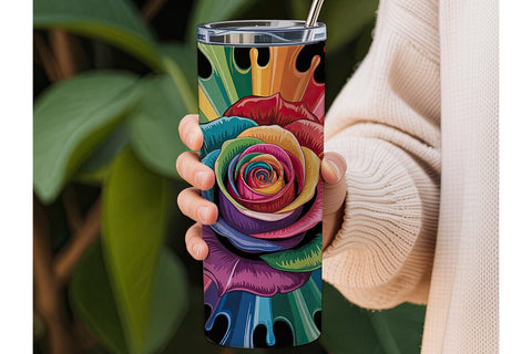 Rainbow Rose Paint Splash 20oz Tumbler Sublimation DesignSVG 