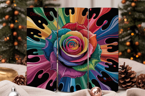 Rainbow Rose Paint Splash 20oz Tumbler Sublimation DesignSVG 