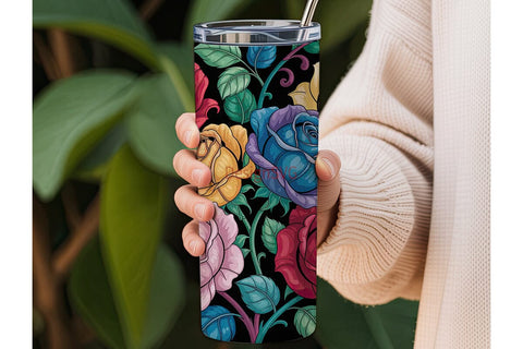 Rainbow Rose Stained Glass 20oz Tumbler Sublimation DesignSVG 