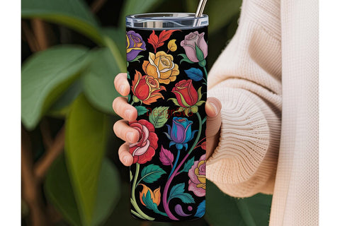 Rainbow Rose Stained Glass 20oz Tumbler Sublimation DesignSVG 