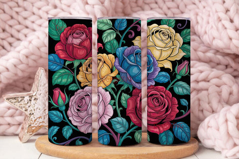Rainbow Rose Stained Glass 20oz Tumbler Sublimation DesignSVG 