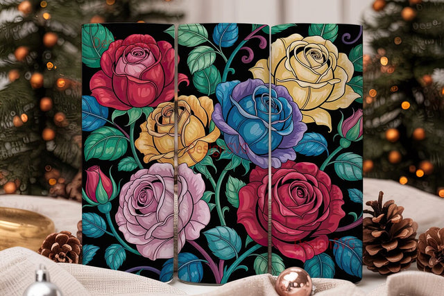 Rainbow Rose Stained Glass 20oz Tumbler Sublimation DesignSVG 