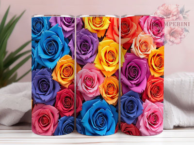 Rainbow Roses 3D 20oz Bright Floral Tumbler Wrap, Colorful Rose Sublimation, Seamless Tumbler Design, Vibrant Flowers 20oz Wrap, Digital Rose Tumbler, Bright Floral Tumbler Sublimation Li Zamperini 