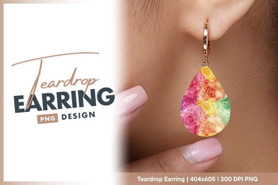 Rainbow roses floral background teardrop earring png Sublimation Regulrcrative 