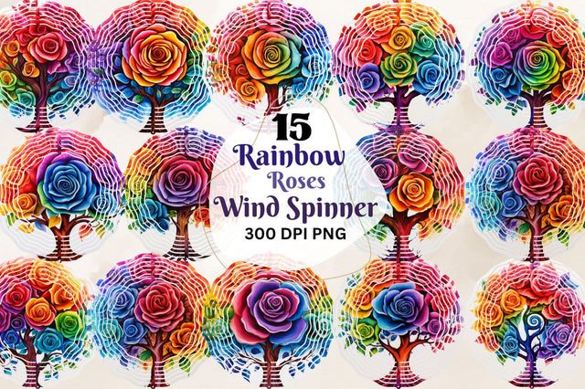 Rainbow Roses Wind Spinner Sublimation Designs Bundle Sublimation Regulrcrative 