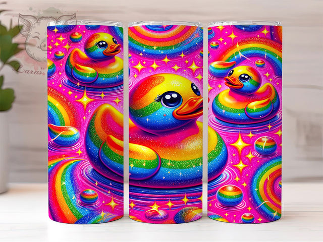 Rainbow Rubber Duck Bubble Tumbler, Rubber Duck Tumbler, 20oz Tumbler Wrap, Bubble Tumbler, Cute Duck Tumbler, Fun Tumbler Design, Colorful Rubber Duck Tumbler Sublimation Lara' s Designs 