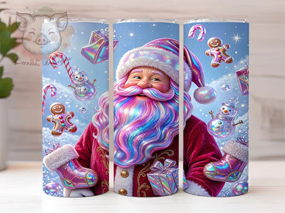 Rainbow Santa Holo Glow 20oz Tumbler, Rainbow Theme, Santa Design, Holographic Effect, Glow Effect, Festive Charm, Skinny Tumbler, Sublimation PNG Sublimation Lara' s Designs 