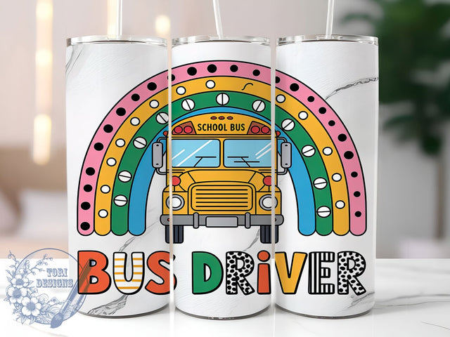 Rainbow School Bus Driver Appreciation Tumbler Wrap, Rainbow School Bus Design, Teacher Appreciation Gift, 20oz Driver Tumbler, Custom School Bus Wrap, Colorful Bus Driver Gift Sublimation ToriDesigns 