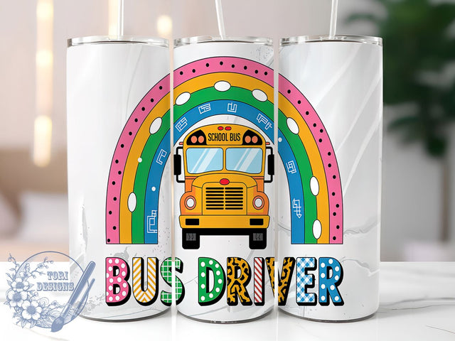 Rainbow School Bus Driver Appreciation Tumbler Wrap, Rainbow School Bus Design, Teacher Appreciation Gift, 20oz Driver Tumbler, Custom School Bus Wrap, Colorful Bus Driver Gift Sublimation ToriDesigns 